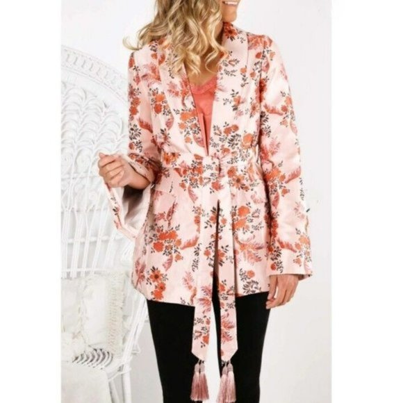 PREM THE LABEL blazer jacket dress floral cherry blossom Jacquard - Picture 9 of 9